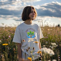 Young person Connecting with Earth in a Wild flowermeadow